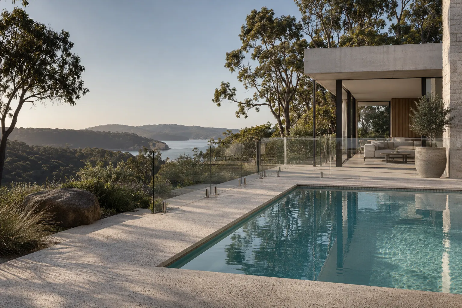 Illustrative concrete pool surrounds project in an Australian setting