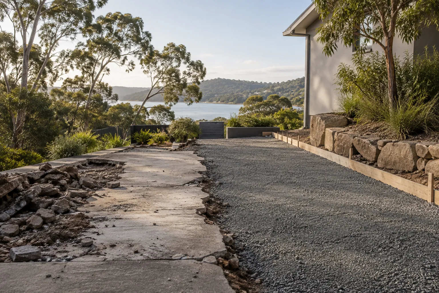 Illustrative driveway replacement project in an Australian setting